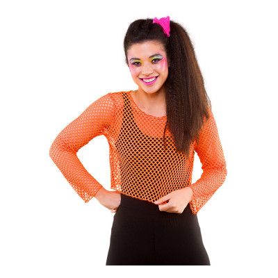 80-tals Fisknätströja Kort Neonorange - One size