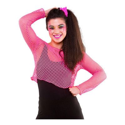 80-tals Fisknätströja Kort Neonrosa - Plus size