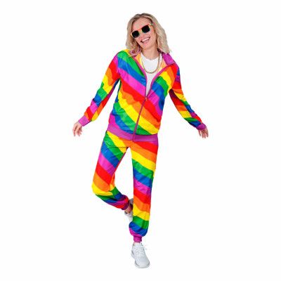 80-tals Träningsoverall Regnbågsfärgad Maskeraddräkt - Medium