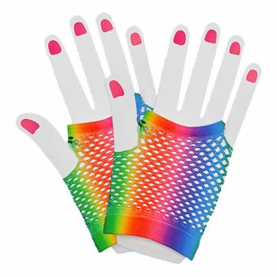 80-tals Korta Fingerlösa Näthandskar Regnbåge - One size
