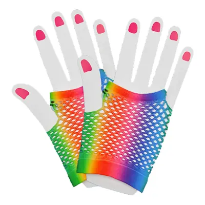80-tals Korta Fingerlösa Näthandskar Regnbåge - One size