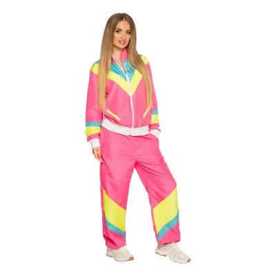80-tals Kvinnlig Joggare Neonrosa Maskeraddräkt - Small
