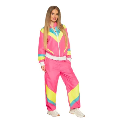 80-tals Kvinnlig Joggare Neonrosa Maskeraddräkt - X-Large