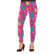 80-tals Leggings Rosa Mönstrade - Large