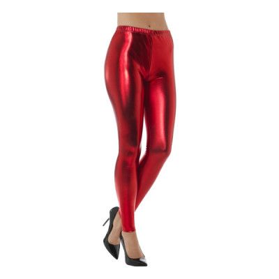 80-tals Metallic Disco Leggings Röda - Medium
