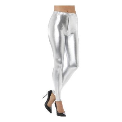 80-tals Metallic Disco Leggings Silver - Large