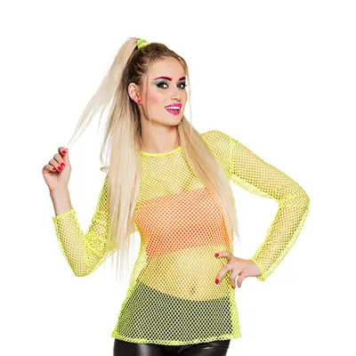 80-tals Neongul Fisknätströja - Medium/Large