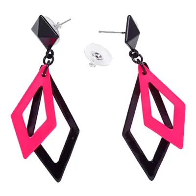 80-tals Romb Örhängen - Svart/Neonrosa