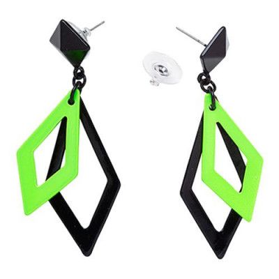 80-tals Romb Örhängen - Svart/Neongrön