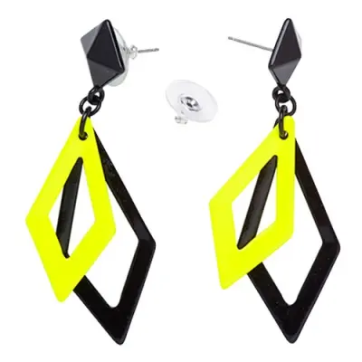 80-tals Romb Örhängen - Svart/Neongula