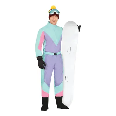 80-tals Skidoverall Lila/Blå Herr Maskeraddräkt - Medium