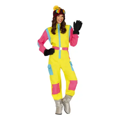 80-tals Skidoverall Rosa/Gul Dam Maskeraddräkt - Medium