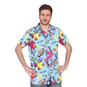 80-tals Skjorta Blå med Mönster - Large