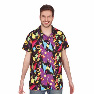 80-tals Skjorta Svart med Mönster - Large