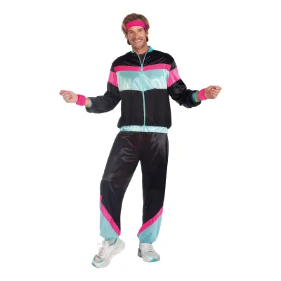 80-tals Svart Träningsoverall Herr Maskeraddräkt - Standard