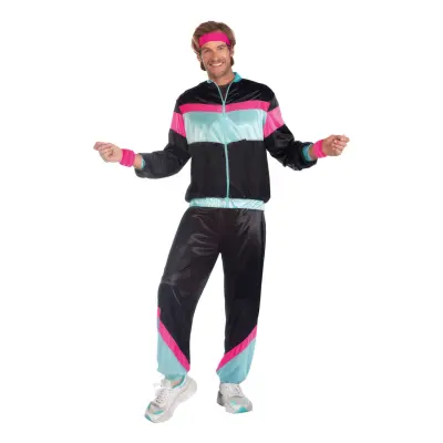 80-tals Svart Träningsoverall Herr Maskeraddräkt - X-Large