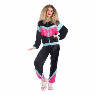 80-tals Svart Träningsoverall Maskeraddräkt - Medium