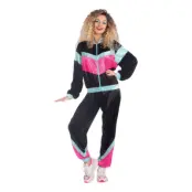 80-tals Svart Träningsoverall Maskeraddräkt - Medium/Large