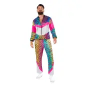 80-tals Träningsoverall Neon Leopard Maskeraddräkt - Large