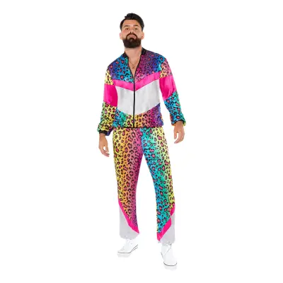 80-tals Träningsoverall Neon Leopard Maskeraddräkt - X-Large