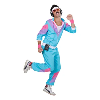 80-tals Träningsoverall Ljusblå Maskeraddräkt - X-Large