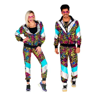 80-tals Träningsoverall med Leopardprint - Large