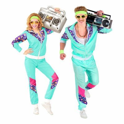 80-tals Träningsoverall Mintgrön/Lila Maskeraddräkt - XX-Large