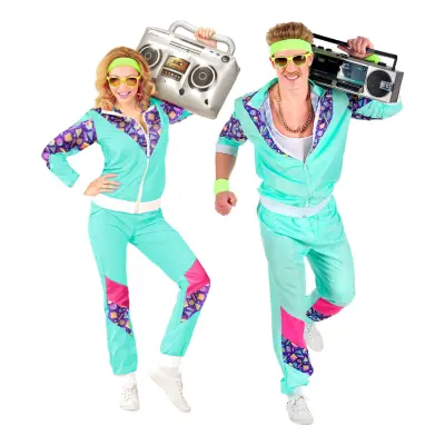 80-tals Träningsoverall Mintgrön/Lila Maskeraddräkt - XXX-Large