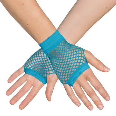80-tals UV Fingerlösa Näthandskar Korta Neonblå - One size
