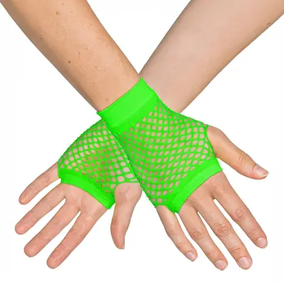 80-tals UV Fingerlösa Näthandskar Korta Neongrön - One size