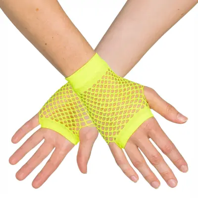 80-tals UV Fingerlösa Näthandskar Korta Neongula - One size