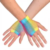 80-tals UV Fingerlösa Näthandskar Korta Regnbåge Neon - One size