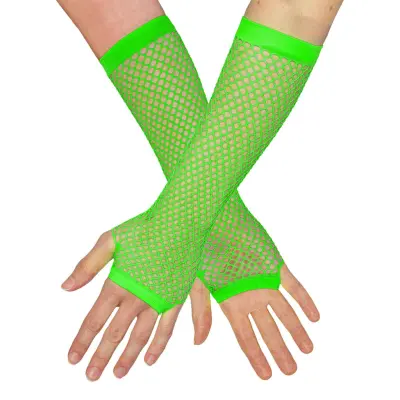 80-tals UV Fingerlösa Näthandskar Långa Neongröna - One size