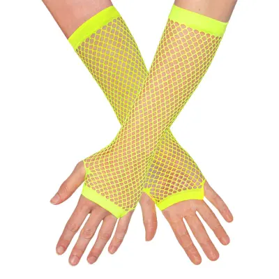 80-tals UV Fingerlösa Näthandskar Långa Neongula - One size