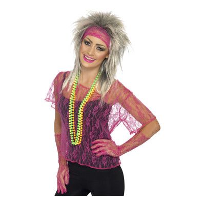 80-tals Spetskit Neonrosa - One size