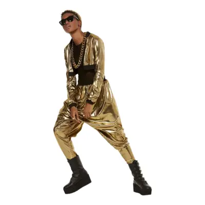 Guldfärgad 80-tals Hiphop Stjärna Maskeraddräkt - Large