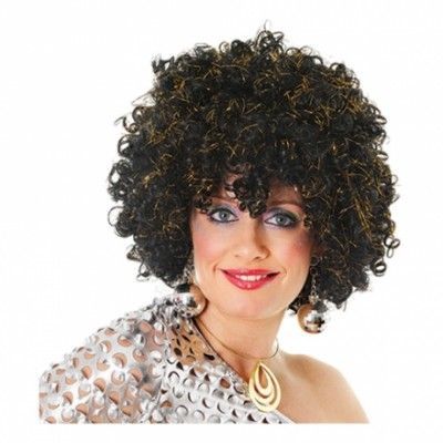 Svart/Guld Glitter Afroperuk