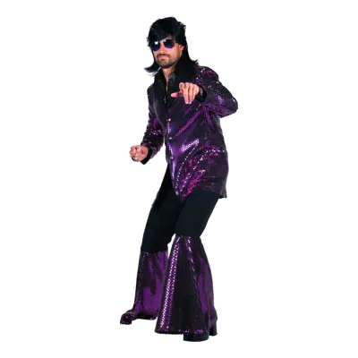 70-tals Disco Kostym Lila Maskeraddräkt Deluxe - Small