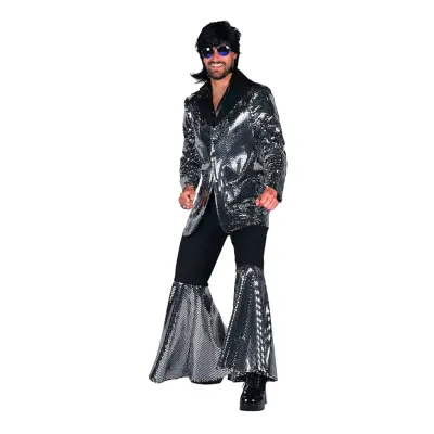 70-tals Disco Kostym Silver Maskeraddräkt Deluxe - XX-Large