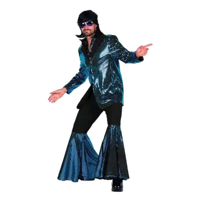 70-tals Disco Kostym Turkos Maskeraddräkt Deluxe - Small