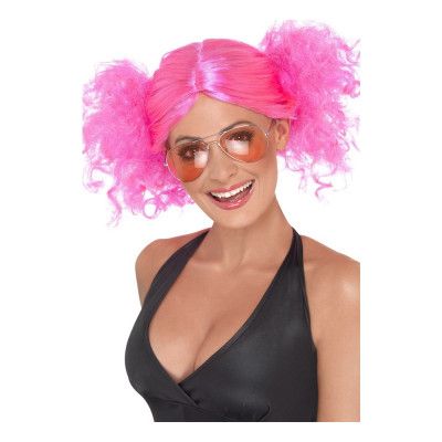 80-tals Neonrosa Peruk med Tofsar - One size