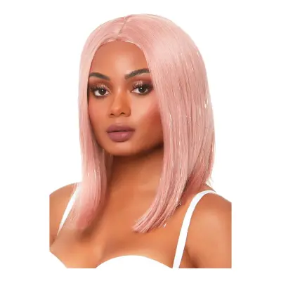 Lång Ljusrosa Deluxe Peruk med Glitter - One size