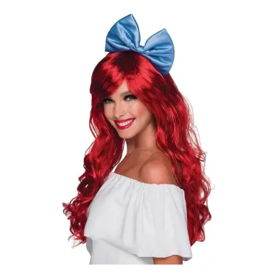 Lång Mörkröd Peruk med Lockar - One size