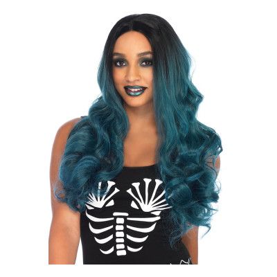 Lång Tvåtonad Mörkturkos Deluxe Peruk - One size