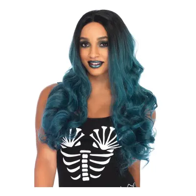 Lång Tvåtonad Mörkturkos Deluxe Peruk - One size