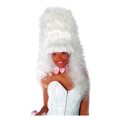 Marisol Vit Hög Peruk med Pärlor - One size