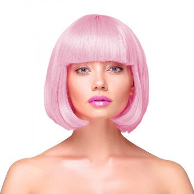Peruk Kort Rakt Hår - Ljusrosa