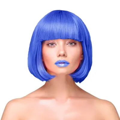 Peruk Kort Rakt Hår - Mörkblå