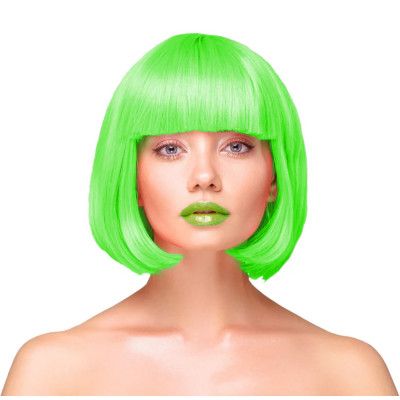 Peruk Kort Rakt Hår - Neongrön