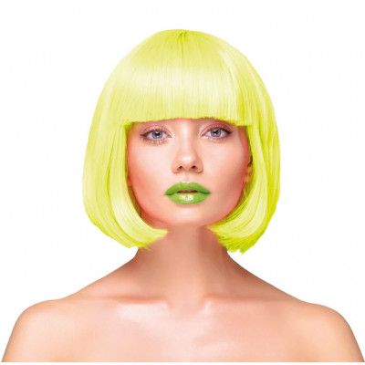 Peruk Kort Rakt Hår - Neongul